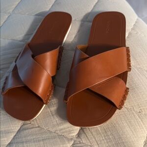 Vince Brown Leather Sandals with Crossover Straps